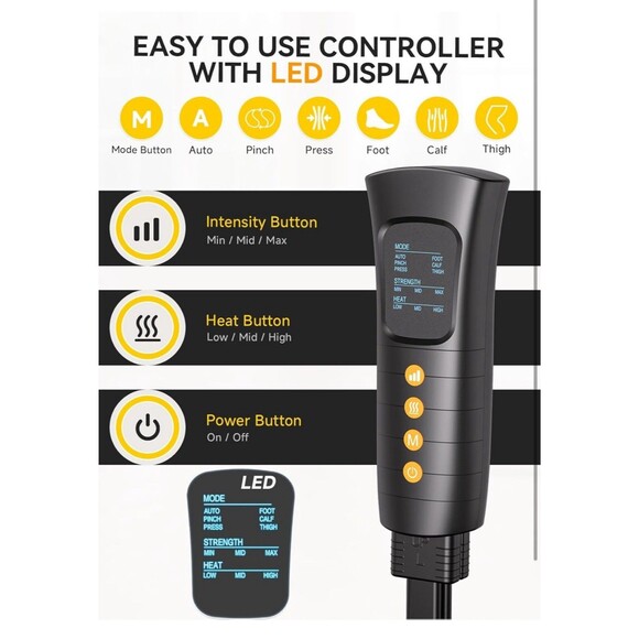 Leg Massger w Heat Compression Foot Calf Thigh Massage 3 Heat 6 Massage Settings - Picture 12 of 16